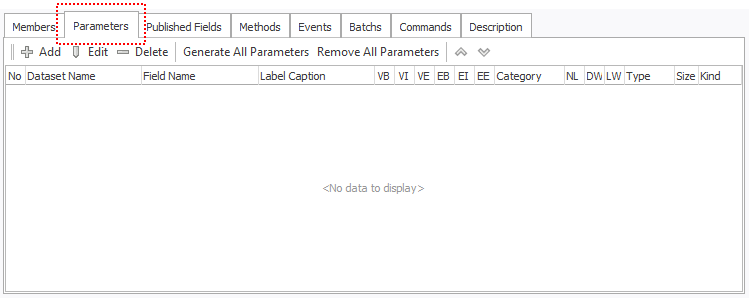 Data Package Parameters Tab