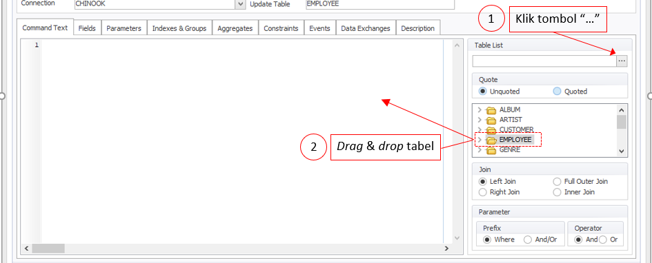 Geret dan jatuhkan di Dataset