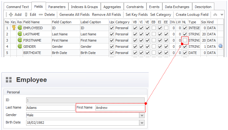 Fields – New Line – Uncheck