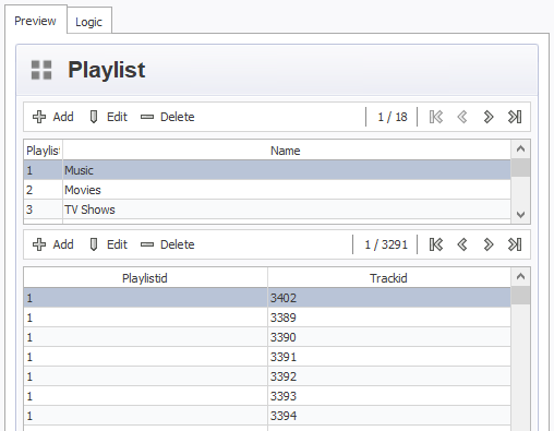 Preview Form Playlist – Table